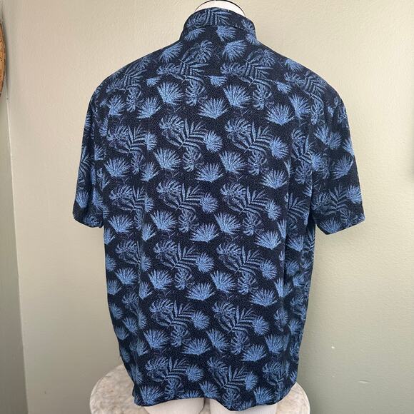 Nat Nast Men XL 70% Silk 30% Cotton Blend Button front Short sleeve Black Blue - Picture 7 of 11